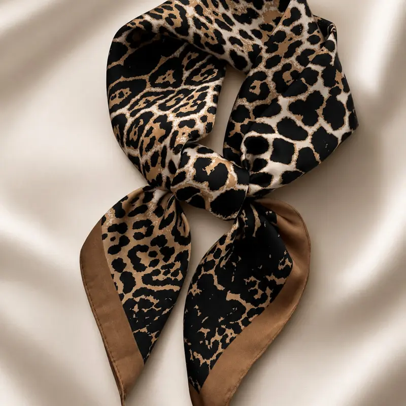 Leopard Print Square Scarf for Women, Luxury Imitation Silk Bandana, Casual & Versatile Neck Accessory, Stylish Fashion Item, Fashionable Scarf