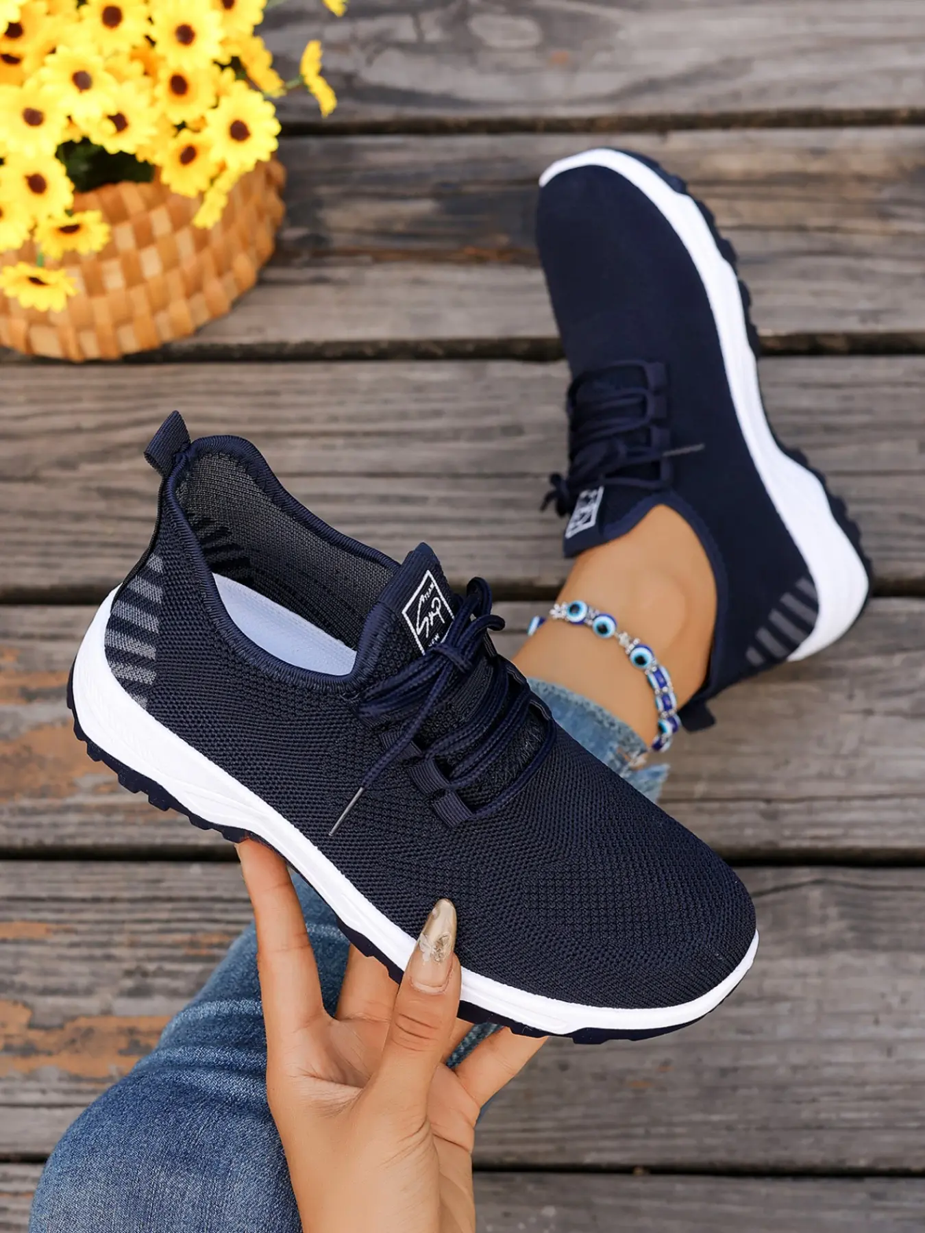 Women's Fashion Flyknit Casual Shoes, Lightweight Breathable Mary Jane Flat Shoes, Daily Commute Lazy Shoes, All Seasons