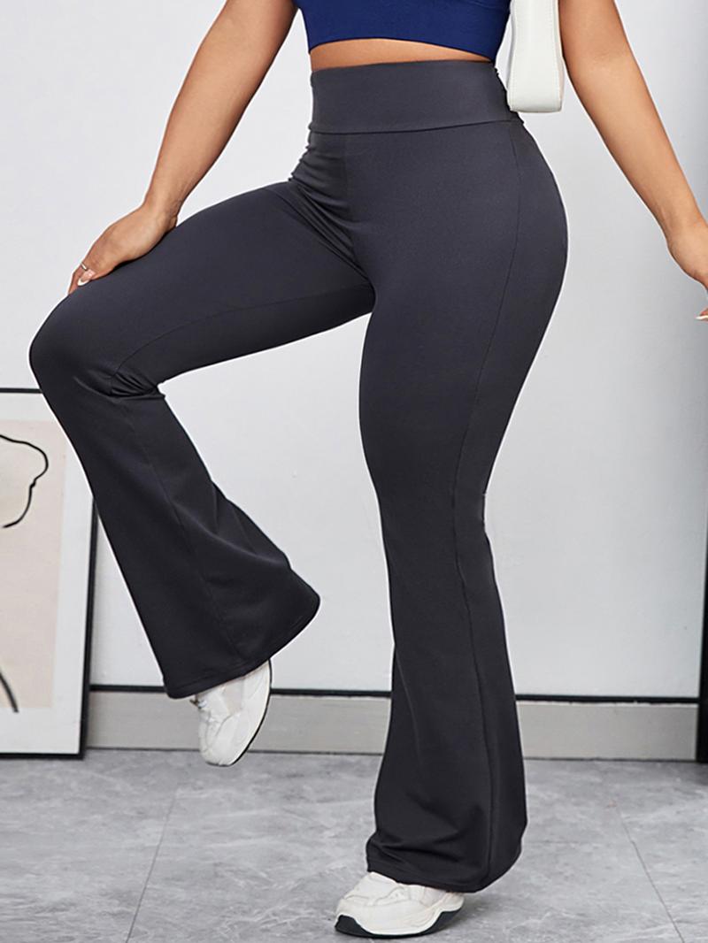 【Plus Size】 Solid High Waist Flare Leg Sports Leggings, Breathable Wide Waistband Bell Bottom Pants for Yoga Gym, Flared Yoga Bottoms, Women's Plus Sportswear for Summer
