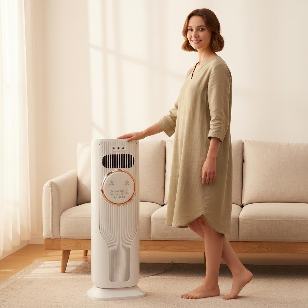 Bladeless 2-in-1 Tower Fan and Heater – 3 Fan Speeds, 2 Heat Options, Remote Included, Ice/Water Cooling, Sleek Modern Design, Energy Saving – All-Season Comfort for Home, Living Room, Dorm – Safe, Quiet & Efficient Heating & Cooling