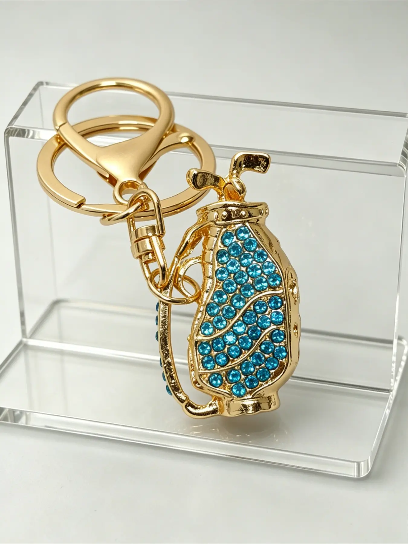 1PC Unique Golf Bag Key Ring Alloy Rhinestone Pendant Keychain Fashion Handbag Decoration Present,Gift for Golf Enthusiasts
