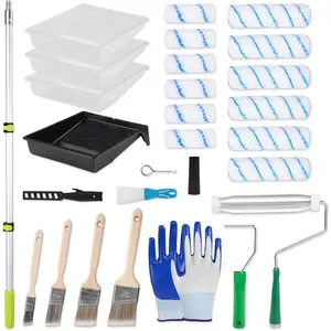 29 count  Roller Kit with Extension Pole, 2 to 4 FT Pole, 4"9"  Rollers,  Brushes Set for Professional Painting, House Wall Ceiling Painting Supplies for  Latex and Oil Paints & Stains