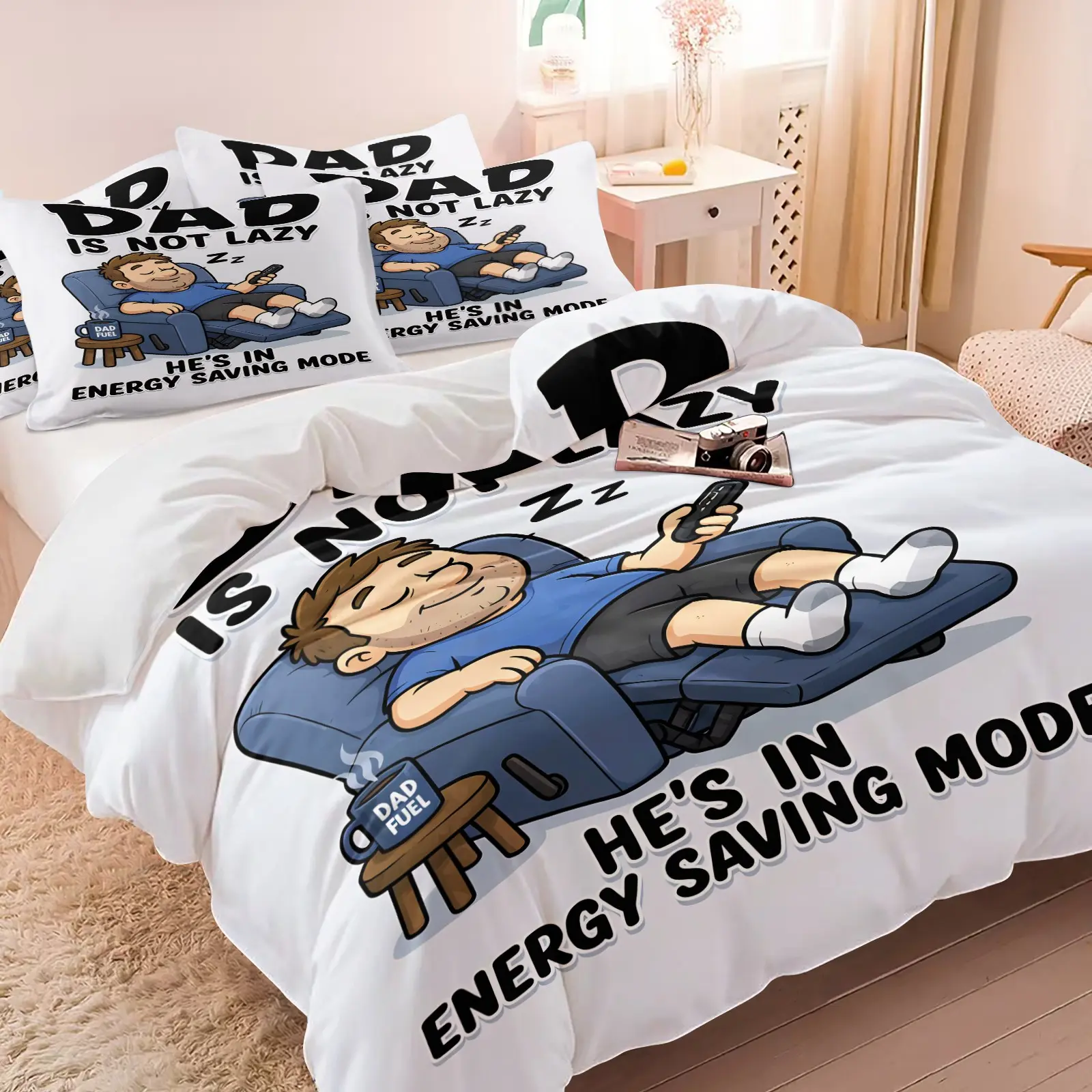 Funny Dad Duvet Cover Set - 1 Duvet and 1-2 Coreless Pillowcases - Humorous Text and Cute Patterns Soft Breathable Bedding - Cozy and Humorous Bedroom Decor Father's Day Gift or Gift for Father's Birthday