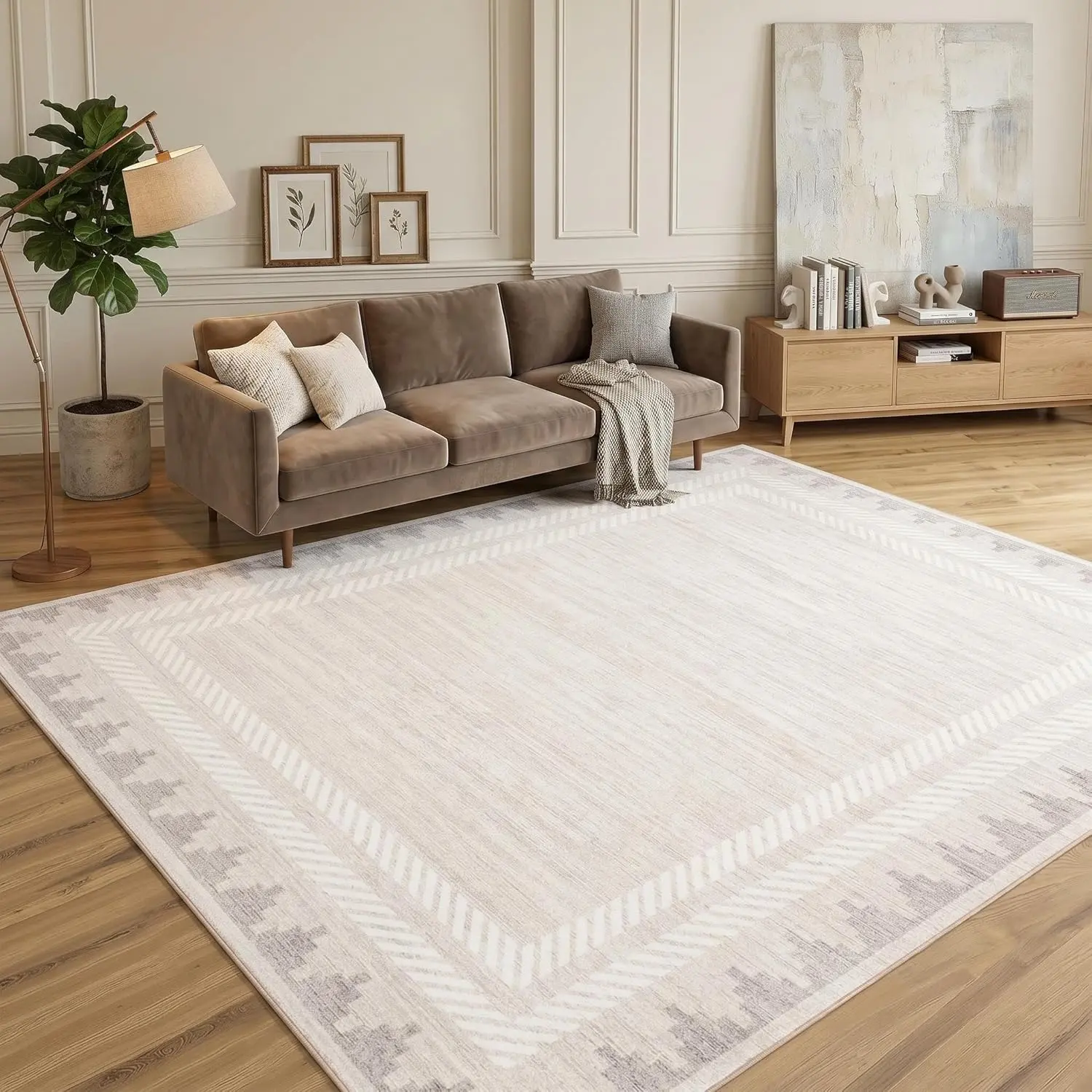 Gaomon Large Living Room Rug Washable Rugs for Bedroom Soft Non Slip Indoor Carpet Modern Bordered Foldable Rugs Low Pile Non-Shedding Accent Carpet for Nursery Kids Playroom Dorm Bordered
