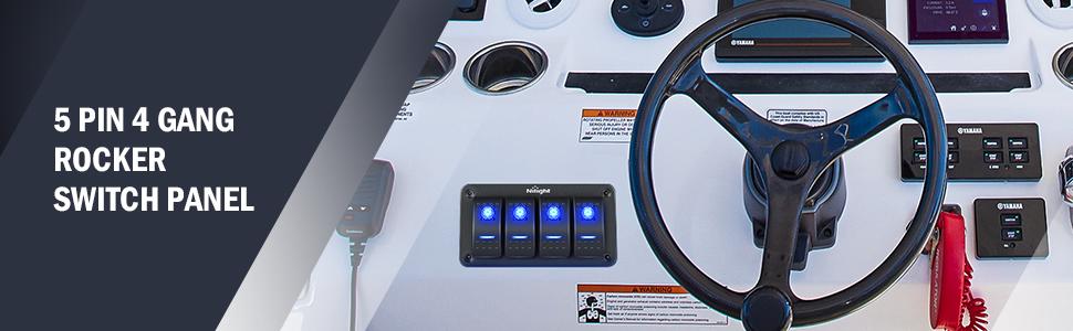 Nilight 4Gang Aluminum 5Pin ON/Off Blue Rocker Switch Panel Nilight 4Gang Aluminum 5Pin ON/Off Blue Rocker Switch Panel