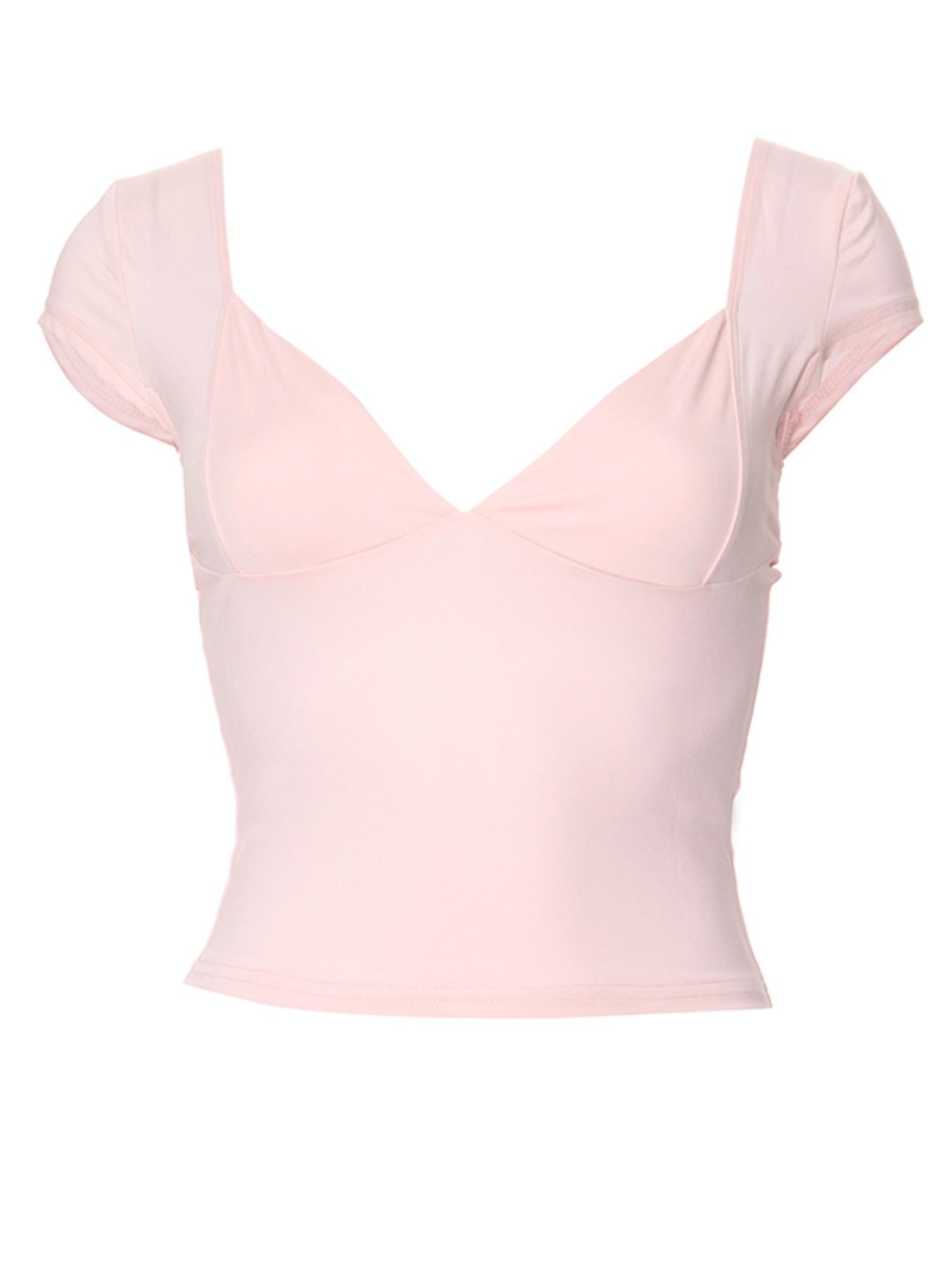 Women's Solid Sweetheart Neck Crop Tee, Casual Cap Sleeve T-Shirt for Outdoor Daily Wear, Ladies Summer Clothes, Summer Outfits 2024, Tshirt