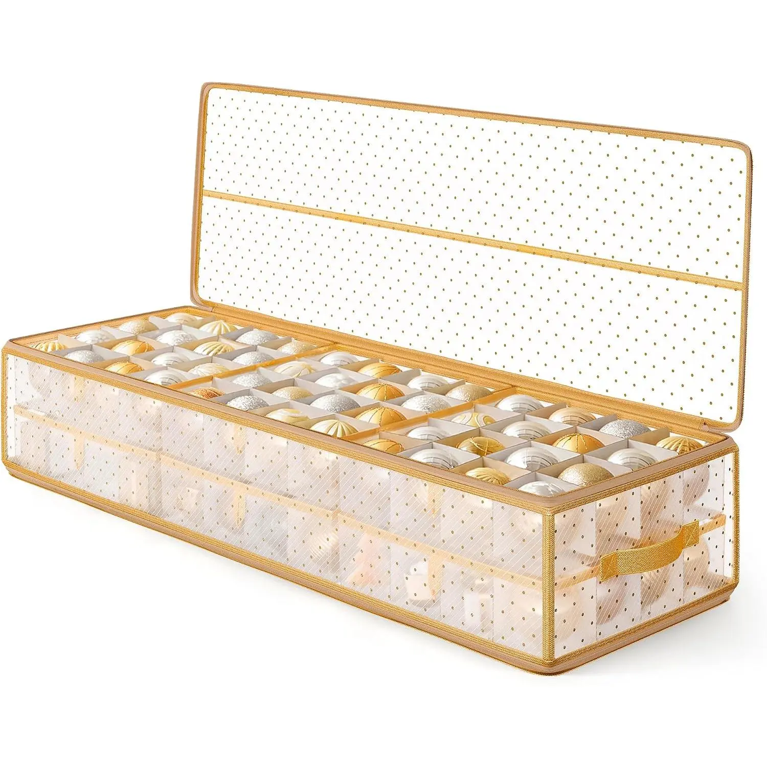 Christmas Ornament Storage Box, 96 Slots of 3 Inches, 38" L x 13.2" W x 6.9" H, Bauble Storage Box with Dividers, Zippers, Side Handles, Under the Bed, Sandy  URFB031A01