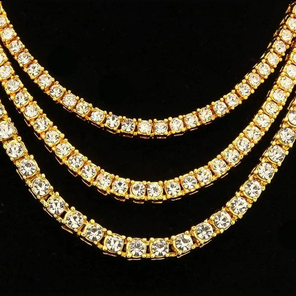 5mm Full Moissanite Diamond Tennis Necklace with GRA 925 Sterling Silver Plated Yellow Gold Neck Chain Bracelet for Women Men