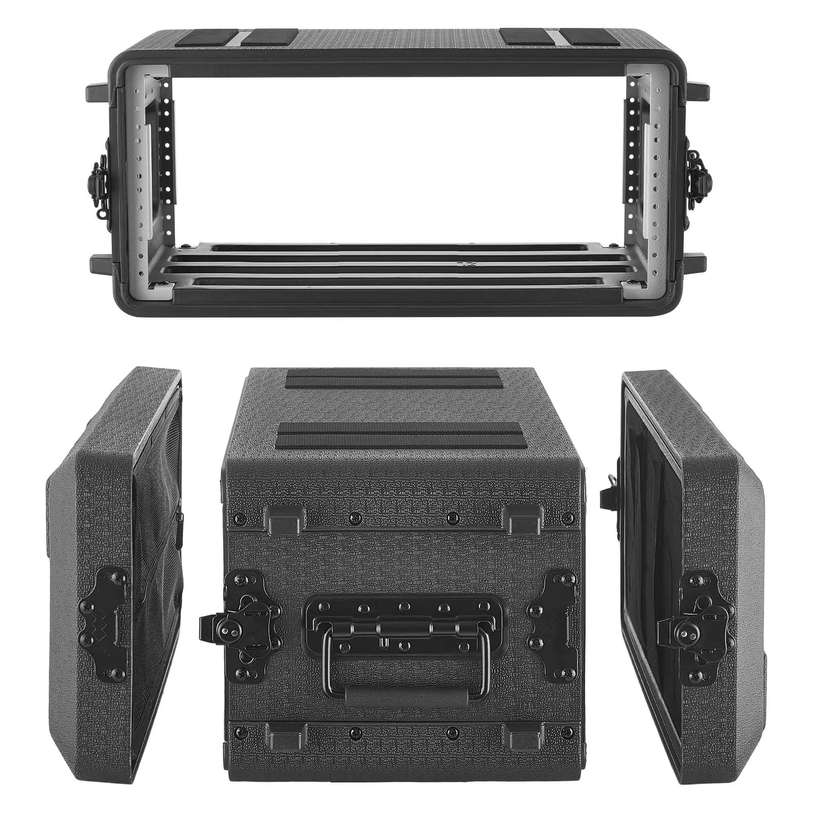 VEVOR 4U Rackmount Flight Case, 12in Depth, Polyethylene Construction with Recessed Latch, Built-in Rack Rails, Excellent Ventilation, Microphone Compartment, Easy Carry for Short Distance Moves, Easy Installation, 8.7in Internal Depth for Amplifier