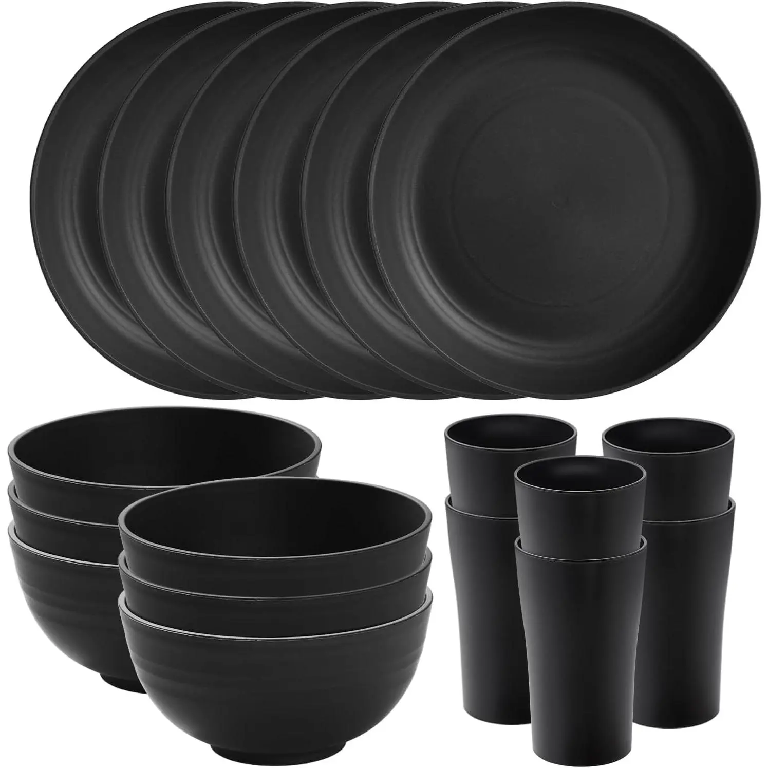 Modern Wheat Straw Dinnerware Set, 18-Piece Service for 6, Lightweight Unbreakable Plates, Bowls & Cups for Camping, Picnics & Everyday Family Meals, 18 Piece - Forest Undercurrent, Indoor, Casual, Outdoor, Round Plates, Microwave Safe, 18 Piece Wheat Str