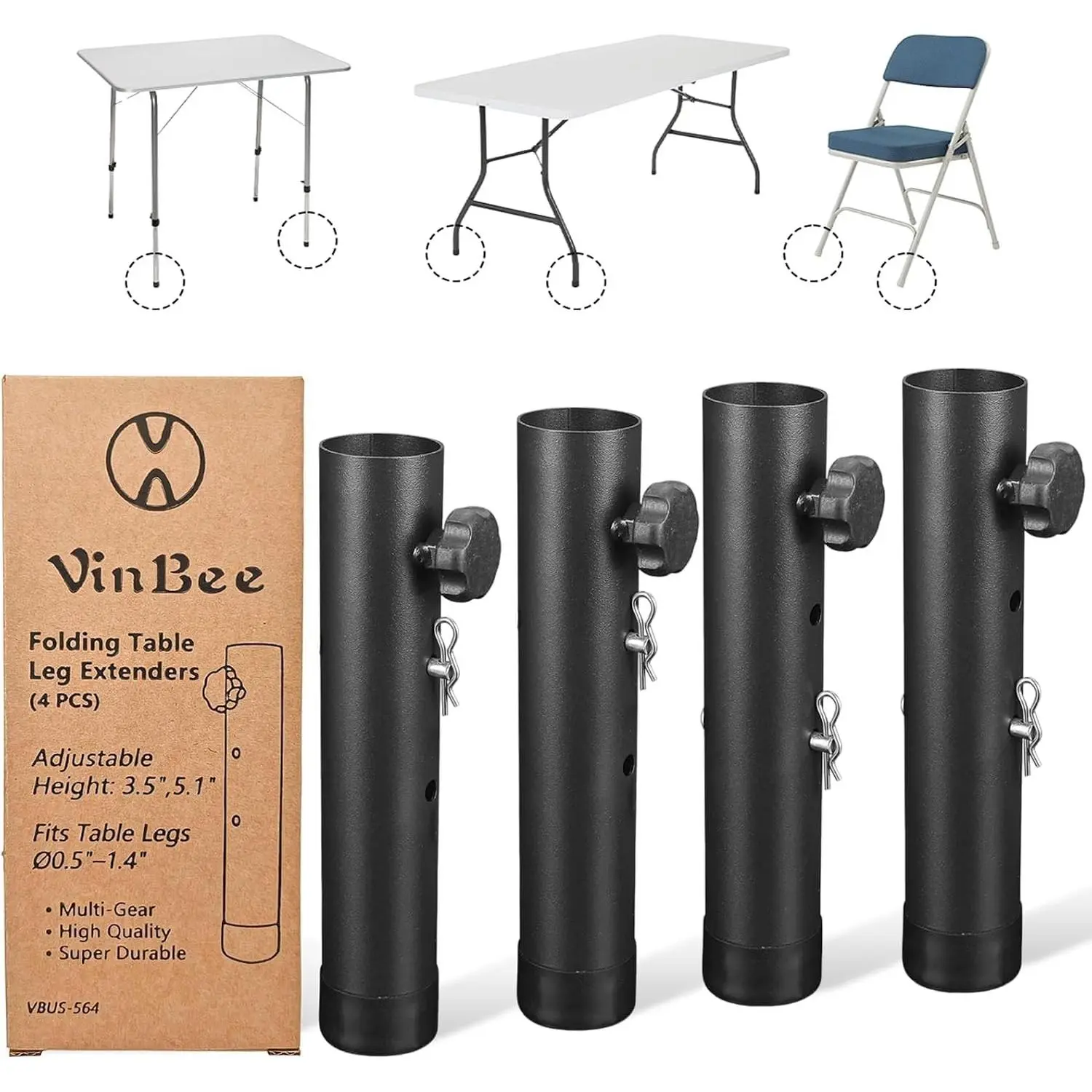 VinBee Folding Table Risers,Folding Table Leg Extenders,2-Levels Height Adjustable Risers for DIY & Office,Dining,Standing Desk 4 Pack (7.7 inch)-Legs for Furniture