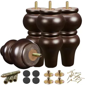 Round Mid-Century 8 Inch Solid Eucalyptus Wood Couch Legs, Set of 4, 1102lbs Capacity, with 5/16" and M8 Bolts, Espresso Replacement for Sofa Cabinet Dresser
