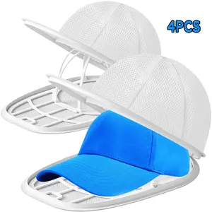 4pcs Baseball Cap Washer Cage - Nylon Breathable White Zippered Meshed Portable Drying Pouch Washing Bag, Adjustable Secure Efficient Adult Home Laundry Cleaning Accessory (Friend-Friendly Design), Drying Washing Bags
