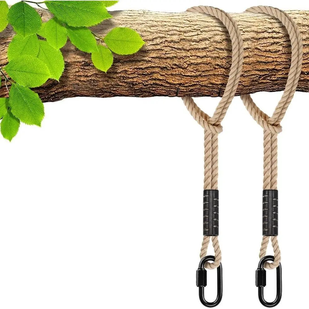 Hammock Straps, 4ft Tree Swing Rope for Hammock Chair Hanging Kit, Extension Rope with Carabiner for Indoor Outdoor Playground Tree Swings Camping Hammock Accessories (Beige, 2 Pack)