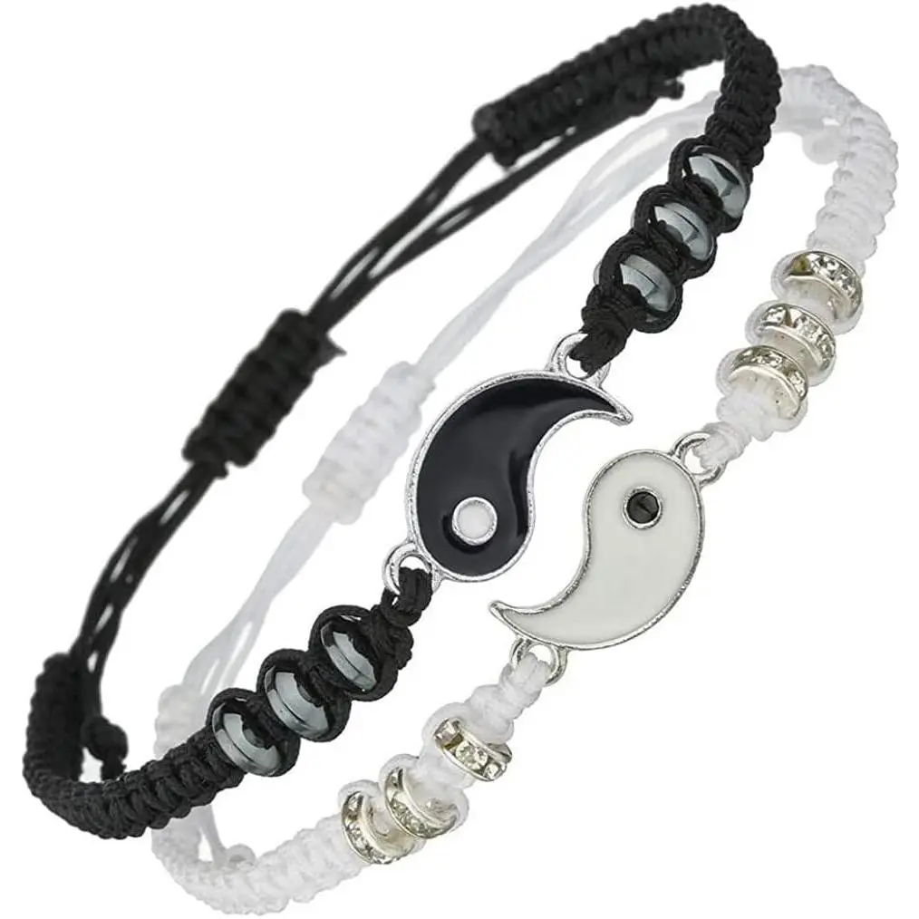 Bracelets for 2 Matching Yin Yang Adjustable Cord Bracelet for Bff Friendship Relationship Boyfriend Girlfriend Valentines -Rope Chain