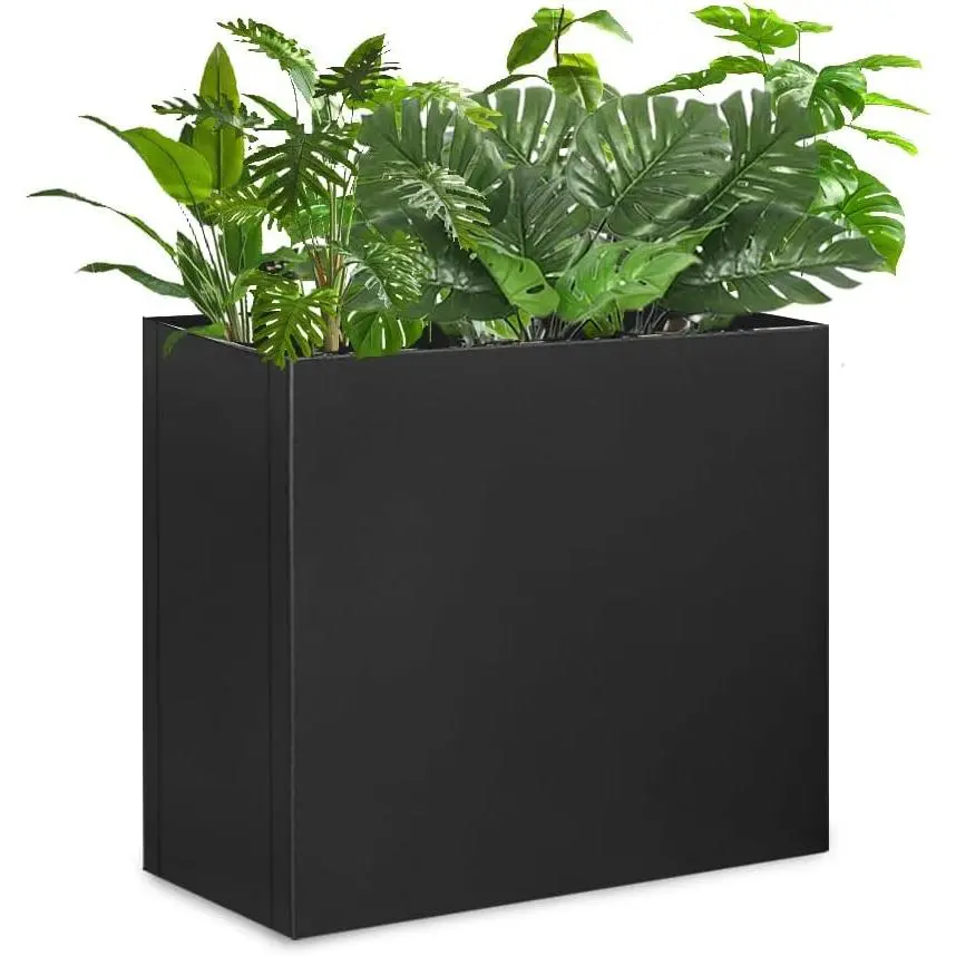 Metal Tall Long Planter Box Large Rectangular Planter Flower Pot with Drainage Holes for Indoor Outdoor Deck Porch Garden  Patio Front Door (Black, 28" L x 9" W x 26" H)