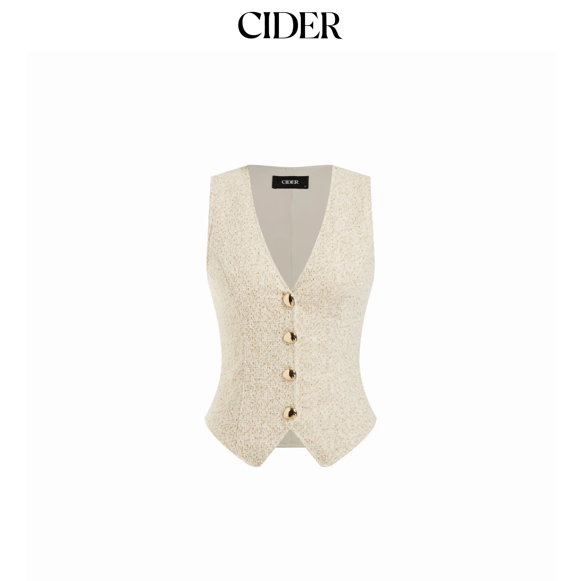 Cider Cotton-blend Textured V-neck Blazer Vest With Metal Button Detail