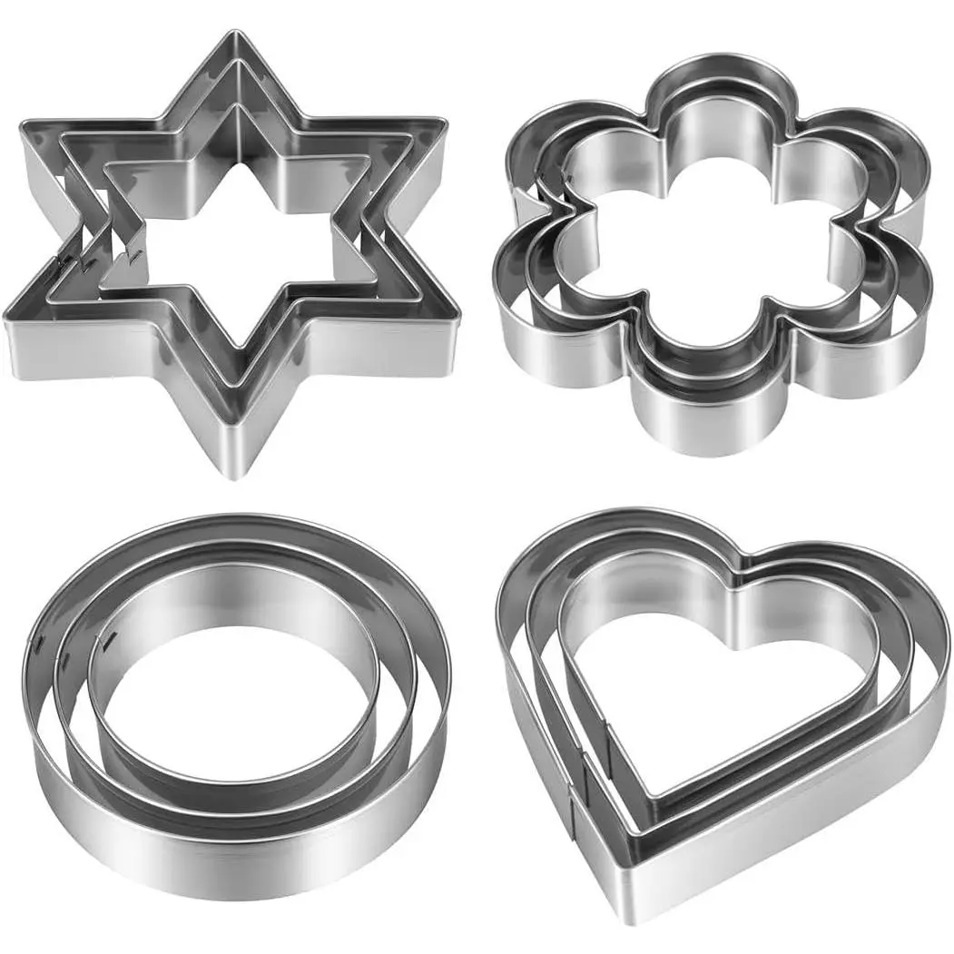 Metal Cookie Cutters Set 12 count, Stainless Steel 3 Heart Cookie Cutters, 3  Cookie Cutters, 3 Flower Cookie Cutters, 3 Round Cookie Cutters for Valentine's Day Christmas Holiday