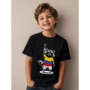 Colombian Flag Raccoon Funny Colombia Novelty Aesthetic Graphic Kid T-Shirt Fashion Kid T Shirts Trendy Cool Tops Tees for Kid