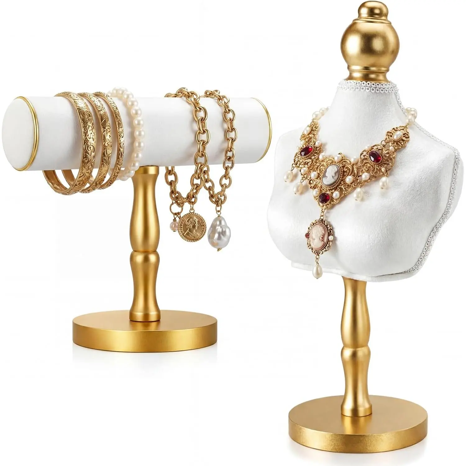 2 count    Display Set Necklace Mannequin Display Bust T-bar Bracelet Holder for Retail  Decor(White)