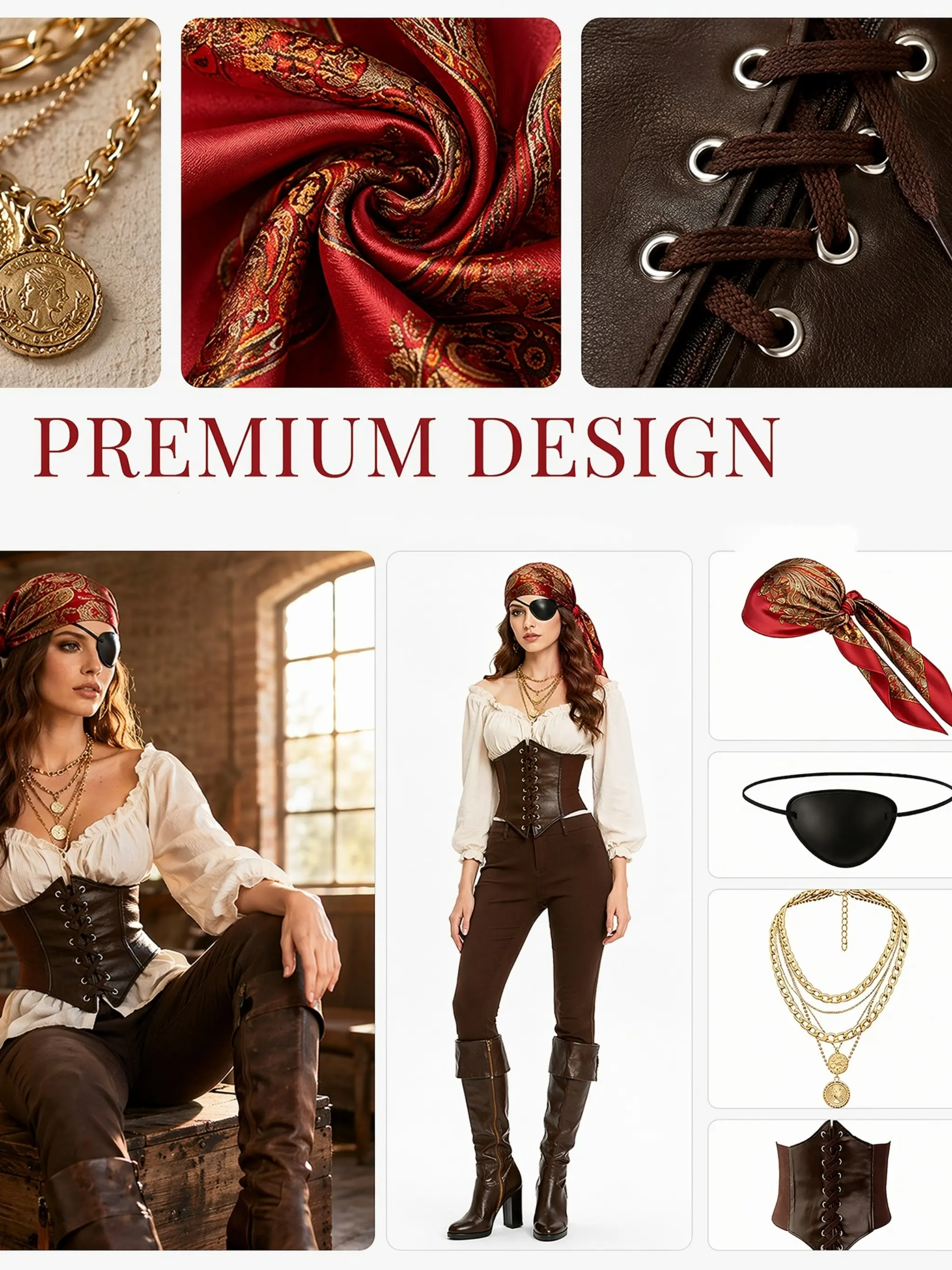 1pc Pirate Theme Women's Cosplay Accessory Set, Halloween Costume, Vintage Retro Party, Renaissance Festival, Adult Female Party Lovers