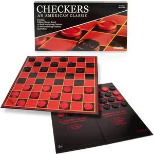 Multiplayers Strategy Checker Board Game for Kids & Adults - Portable Educational Travel Cardboard Checkers - Includes Large Board w/ 24 Checkers (12 Red and 12- Black) 15x15 Inches