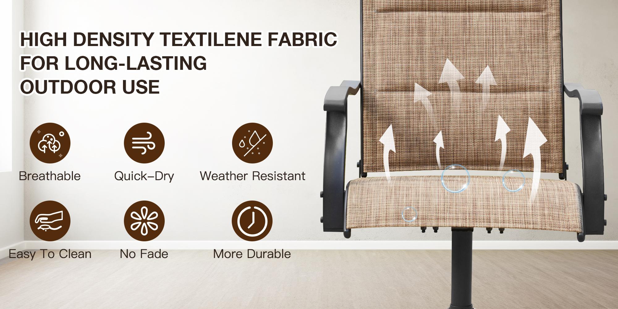 Outdoor Dining Chairs Set of 2, Patio Swivel Rocker Chairs with High Back, All-Weather Textilene & Metal Frame for Garden Deck Poolside, Blue/Brown/Gray