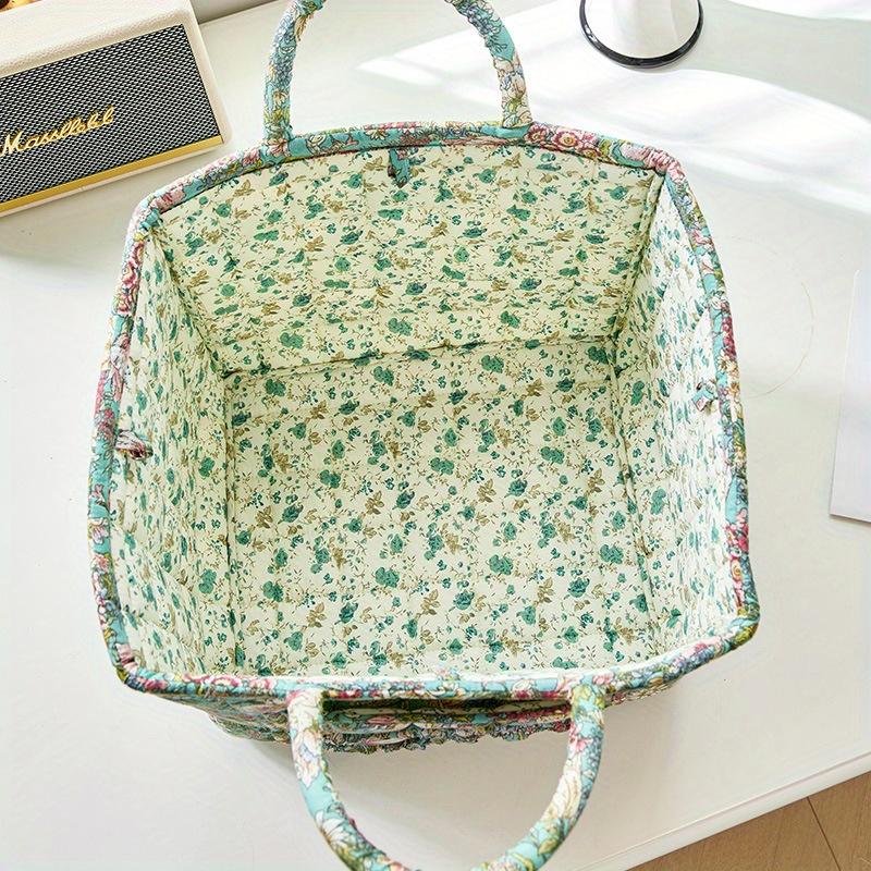 Charming Floral Fabric Storage Bins with Handles- Desktop Storage Basket, Travel Folding Organizer, Portable, Multi-Compartment Organizer for Clothes, Underwear& Accessories- Ideal for Bedroom or Bathroom Decor, Laundry Baskets