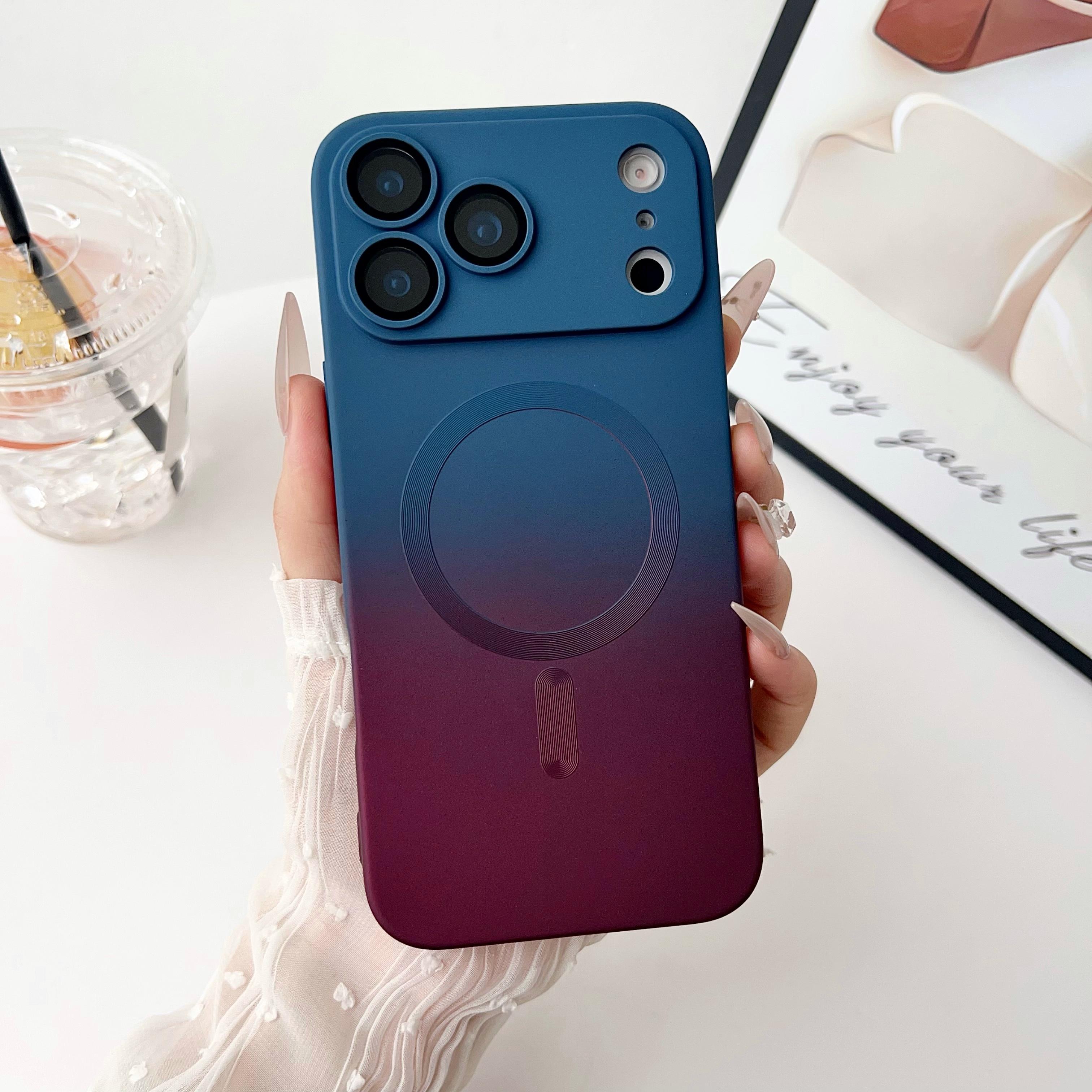 For iPhone 17 Pro Max 16 15 14 13 Pro/plus Magnetic Luxury Gradient Design Soft Liquid Silicone with Camera Lens Protector Case