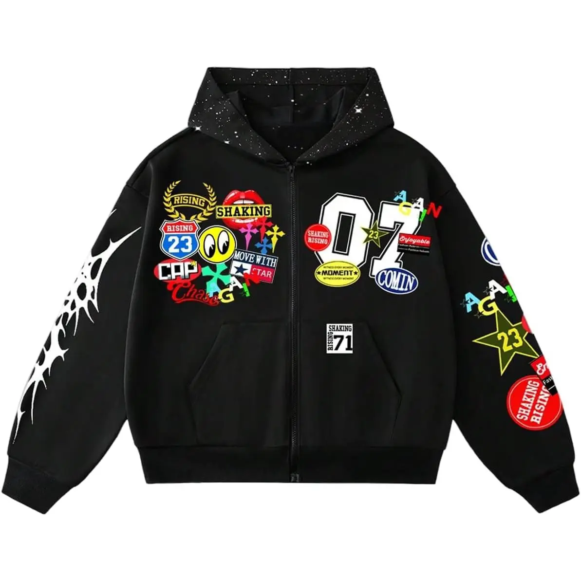 SOLY HUX Men's Graphic Oversized Hoodies Y2k Zip Up Long Sleeve Hooded Sweatshirt Jacket Streetwear