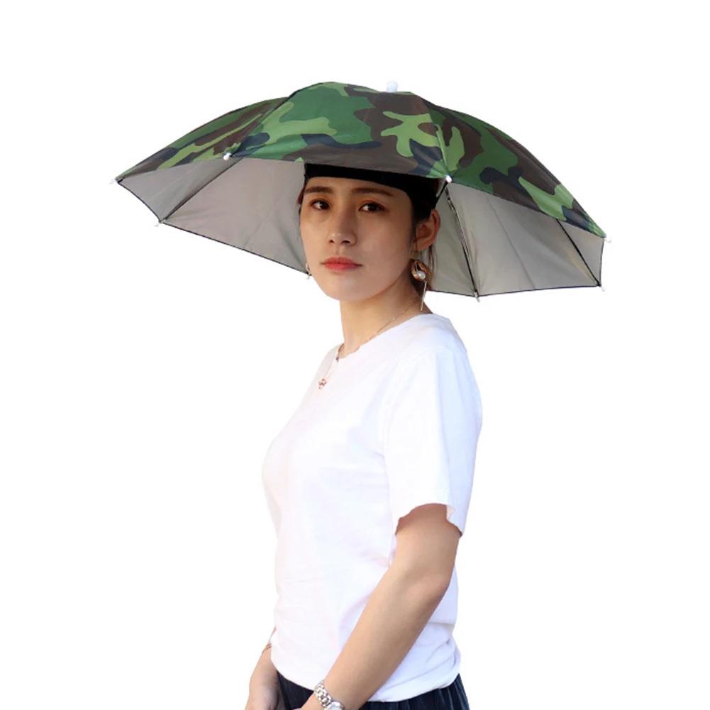Oversized Hands-Free Umbrella HatAdjustable Sun Rain Cap,7-Rib Anti-UVWaterproof Headwear for Fishing Gardening GolfSunshade Outdoor