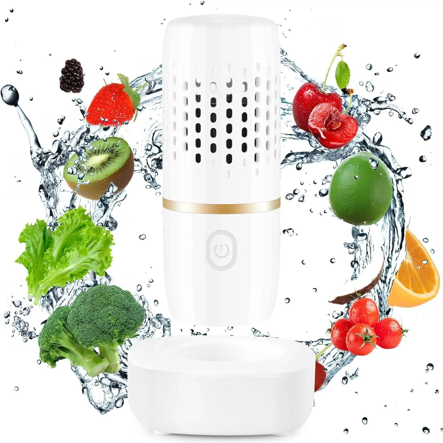 Capsule Shape Fruit and Vegetable Purifier Cleaner OH-ion Purification Disinfection Machine for Cleaning Veggie Grains Rice Meat Seafood, White
