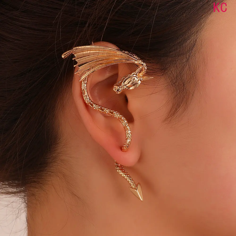 Punk Antique Finish Dragon Ear Cuff, Creative Oversized Single Non-Pierced Ear Jewelry For Daily Unique Styling