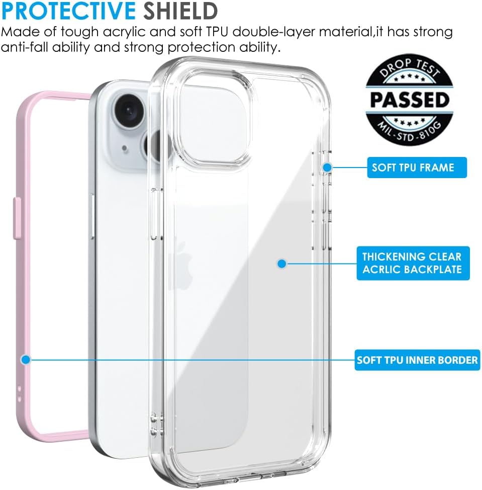 Phone Case for iPhone 16 15 14 Plus 13 12 Pro Max, Clear Cute Aesthetic Transparent Phone Cases Raised Camera Protection Stylish Slim Soft Durable TPU Protective Cover for Women Girls, Drop Protection, Shockproof Slim Phone Cover