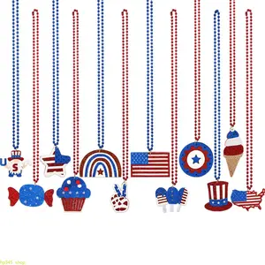 New Patriotic Independence Day Pendant Necklace, USA Star & Stripes Flag Charm Jewelry, Red White Blue Fashion Neck Accessory For Women, Lightweight Dainty Decor Ornament, Perfect Party Dress Up Prop For 4th Of July Parades, Backyard Barbecues, Family Gat
