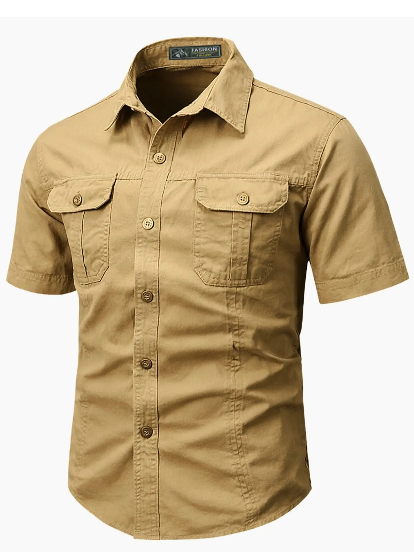 Men's Tactical Cargo Loose Casual Top Shirt, Vintage Military Style, Double Chest Pockets, Breathable Short Sleeve, Outdoor Hiking Daily Wear