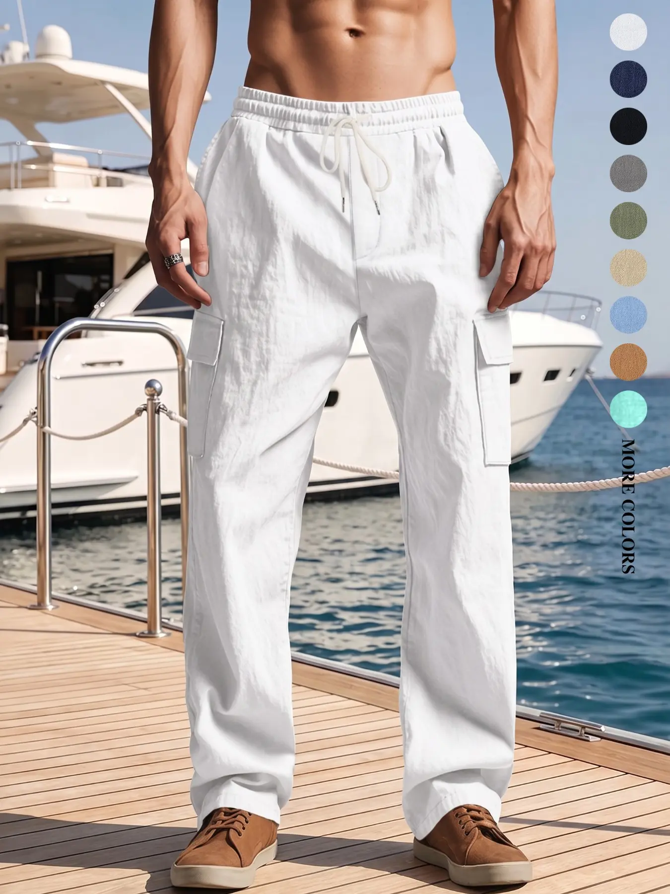 Men's Summer Everyday Wear Beach Straight Leg Linen Pants, Breathable Soft Pants, Casual Fit Bottoms, with Pockets and Drawstring Fit Suitable for Home, Outdoor, Urban, Street Style, Casual, Versatile
