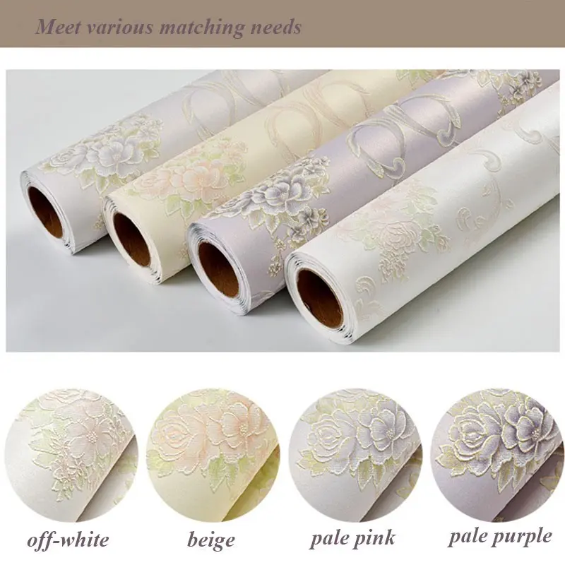 Self Adhesive Non-woven Wallpaper, 3D Embossed European Pastoral Big Floral Wall Sticker, Vintage Floral Peel and Stick Wall Mural for Bedroom Living Room Background Decor