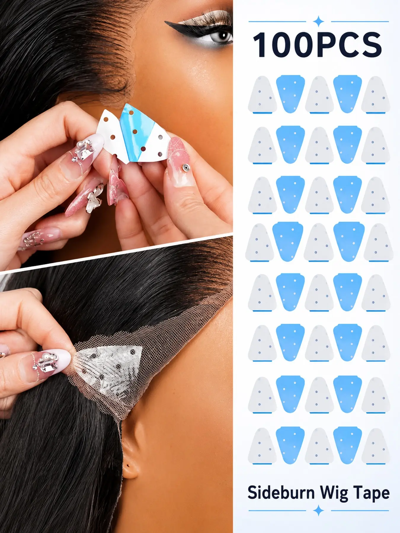100PCS Sideburn Wig Tape Double Sided Invisible Adhesive for Lace Wigs Strong Hold 30/50/100pcs