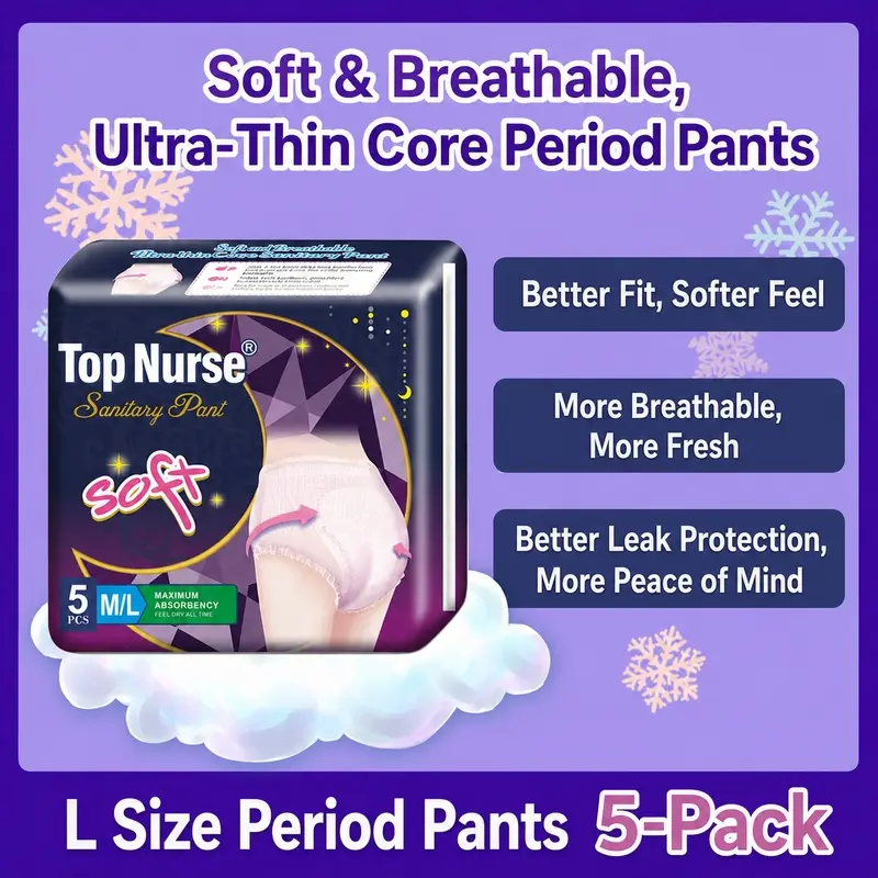 5 Pack Women’s Disposable Period Underwear L Size, Soft Cotton Overnight Menstrual Panties, High Absorbency Leakproof Sanitary Pads, Heavy Flow Night Protection Sleep Shorts, Comfortable Breathable Period Pants, Postpartum Maternity Underwear, Wholesale B