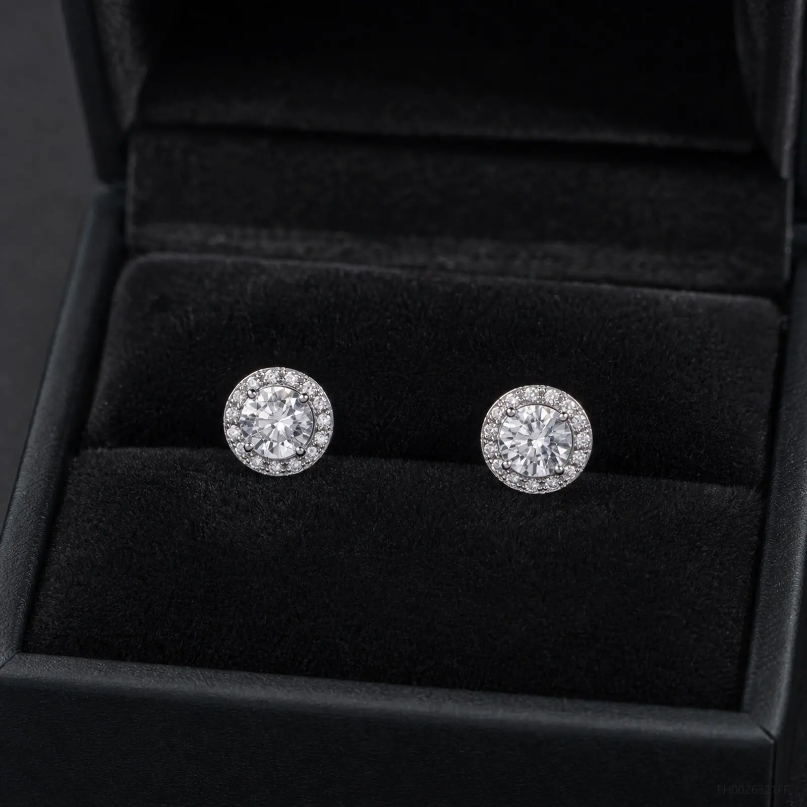 Round Halo CZ Stud Earrings S925 Silver Post, Micro Pave Sparkling Dainty Gift FH0026321FF