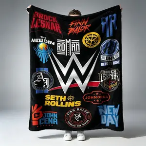 WWE Theme Flannel Blanket High Weight Soft Cozy Warm Anti Wrinkle Easy Clean Throw Blanket Wrestling Fan Kids Adults Sofa Bed Bedroom Living Room Movie Night Sports Gift Birthday Christmas Viral Blanket