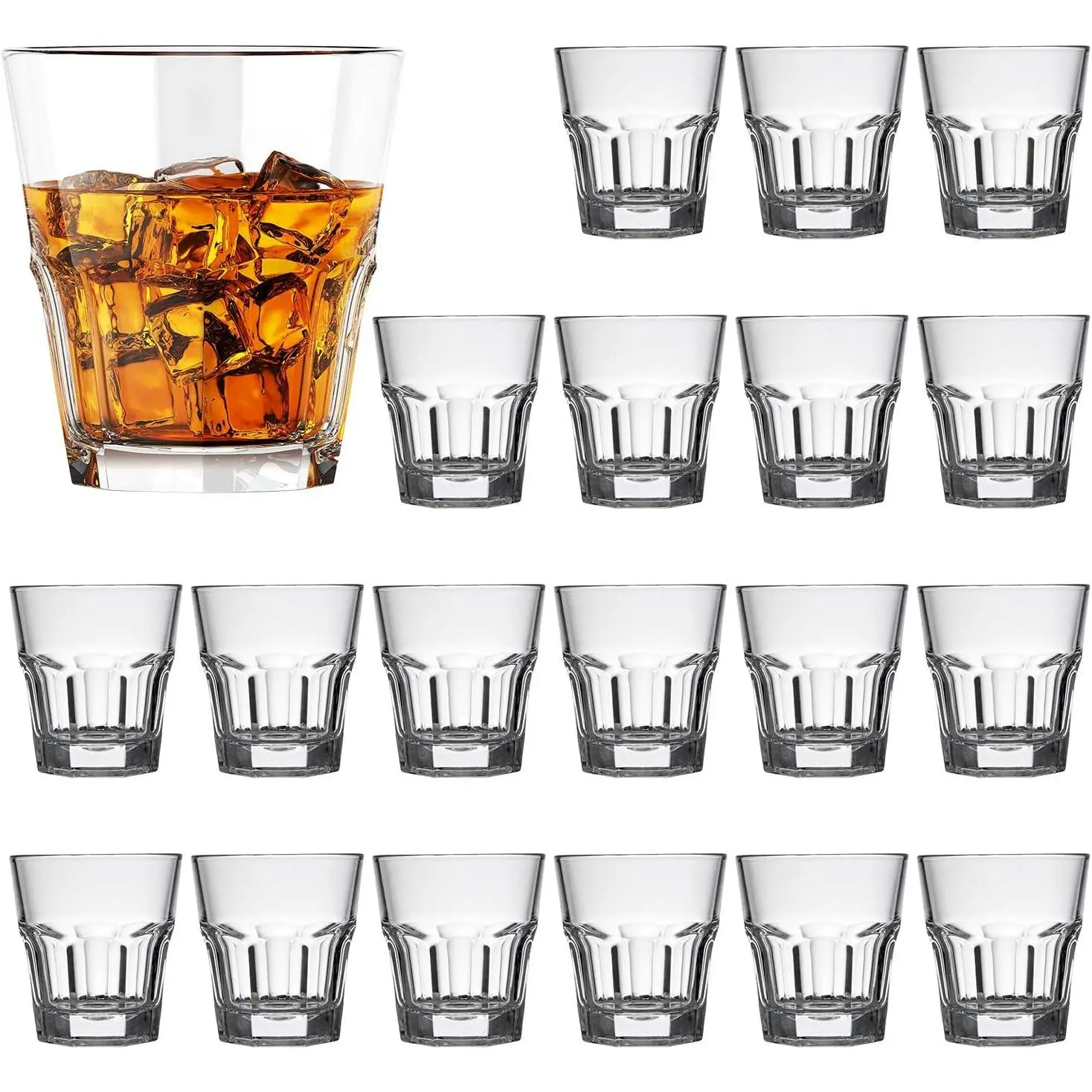 Shot Glasses Set of 20, 4.5oz Heavy Base Clear Whiskey Shot Glasses | Thick Glass Shot Cups for Tequila Vodka Liqueur Cocktails, Rocks Bar Glasses for Home Bar Party Gifting