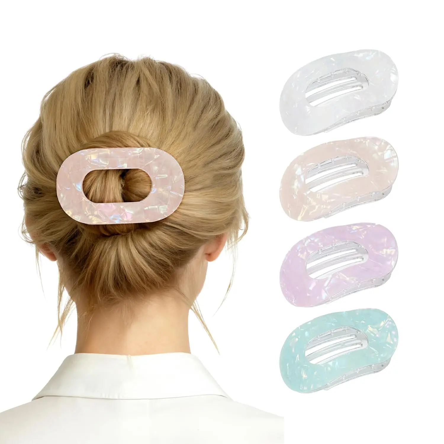 Flat Hair Clips for Women, 4 count Flat  Claw Clips for Thin Hair | Elegant Trendy Non-Slip Large Claw Clips for Women Teacher Nurse(Yellow+white+green+)