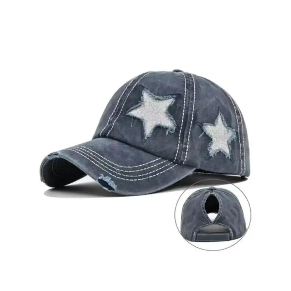 Unisex Star Decor Baseball Cap, Made with Tencel and Washable Cotton, Soft Satin Lining for Comfortable Daily Wear, Chiffon, Denim