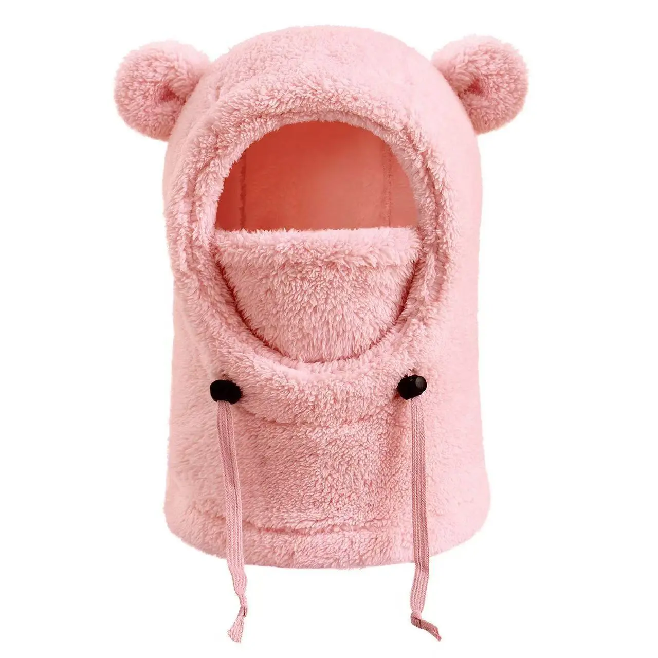 Cute Bear Ear Pullover Hat Onesie Integrated Hat Scarf Earmuffs All In One Soft Plush Winter Warm Snowproof Headwear Adjustable Drawstring Windproof Cap Ideal For Outdoor Sports Skiing Walking Cold Weather Fashion Accessory