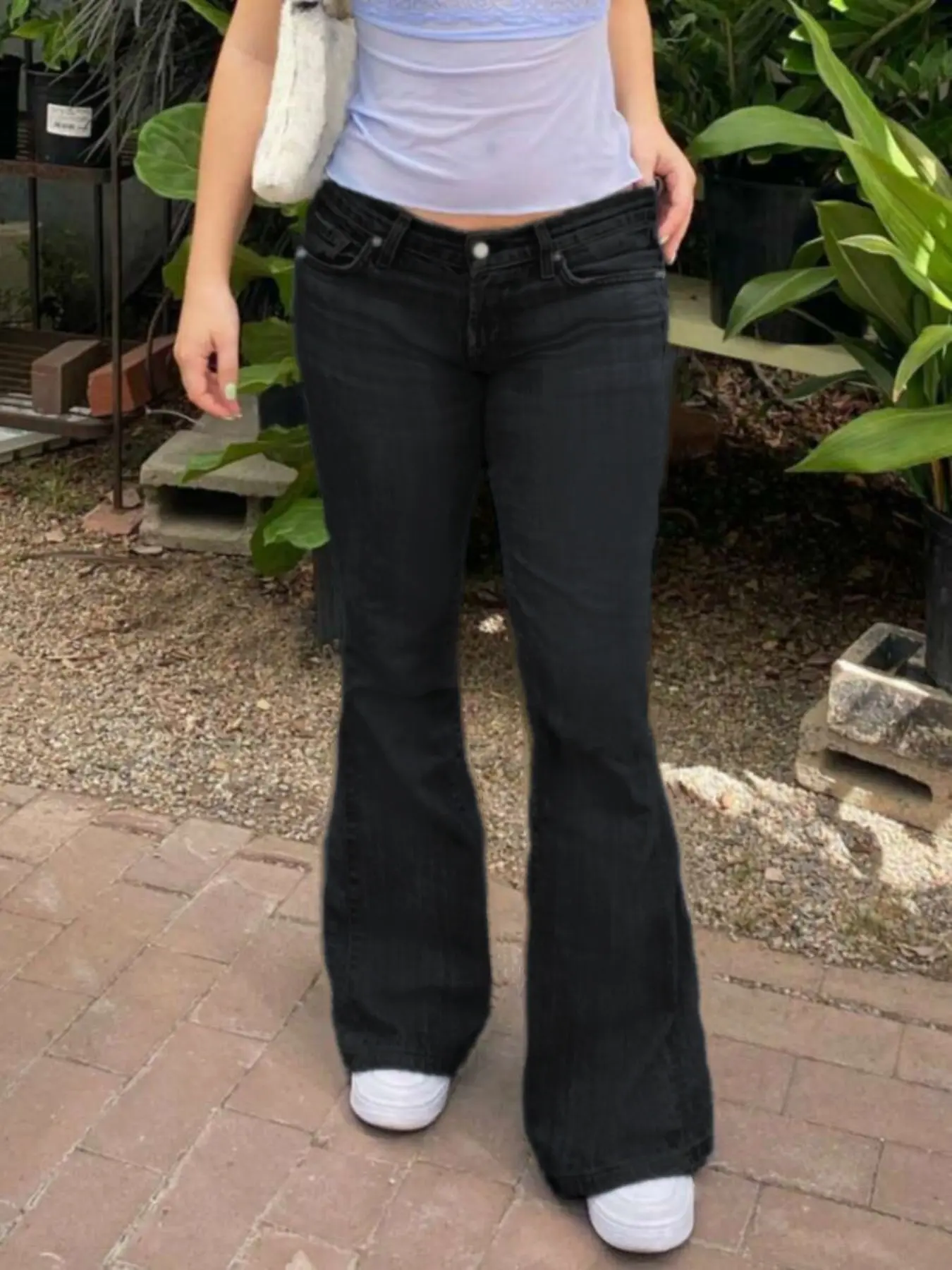 Women's Low Waist Flare Jeans, Street Style Elastic Stretch Denim Jeans, Versatile Fashionable Jean for Everyday Wear