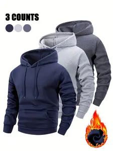 Men's 3-Piece Hooded Sweatshirt Set, Thickened Casual Sports Pullover, Drawstring Hat Rope, Warm and Comfortable, Hip-Hop Style, Multiple Colors