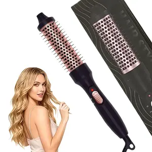 1 pc Professional 3-in-1 Ionic Hair Straightener and Curler, Anti-Scald Heat Brush 110-240V, US Plug, for Dry Hair, Multi-Functional Roller Brush for Curls and Straightening Christmas Gift