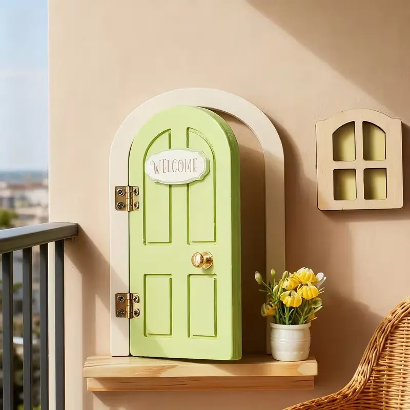 Wooden Cartoon Fairy Door, Balcony Fairy Door Home Decor, Night Light Window, Christmas Halloween Birthday Gift